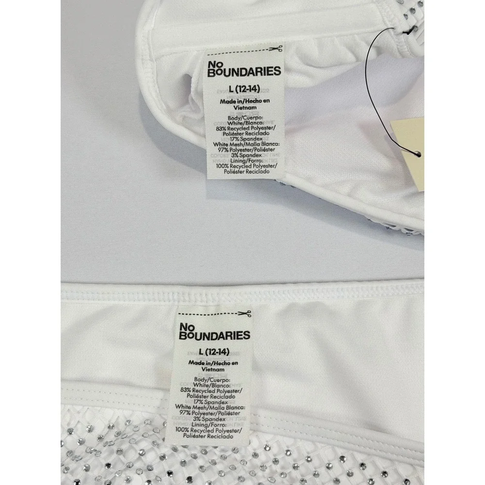 No Boundaries White Rhinestone Mesh Bikini‎ Set Large 12-14 NWT NB17HQ023771